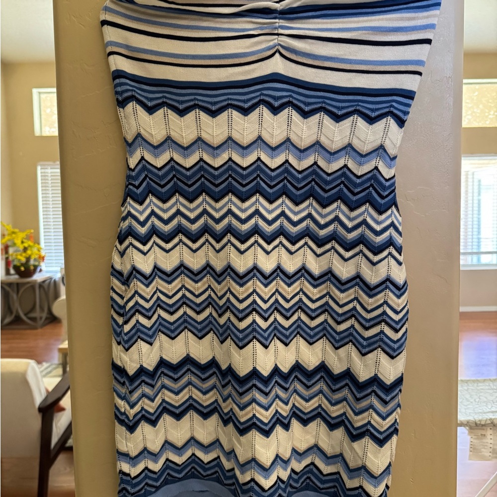 Blue and White Chevron Patterned Skirt